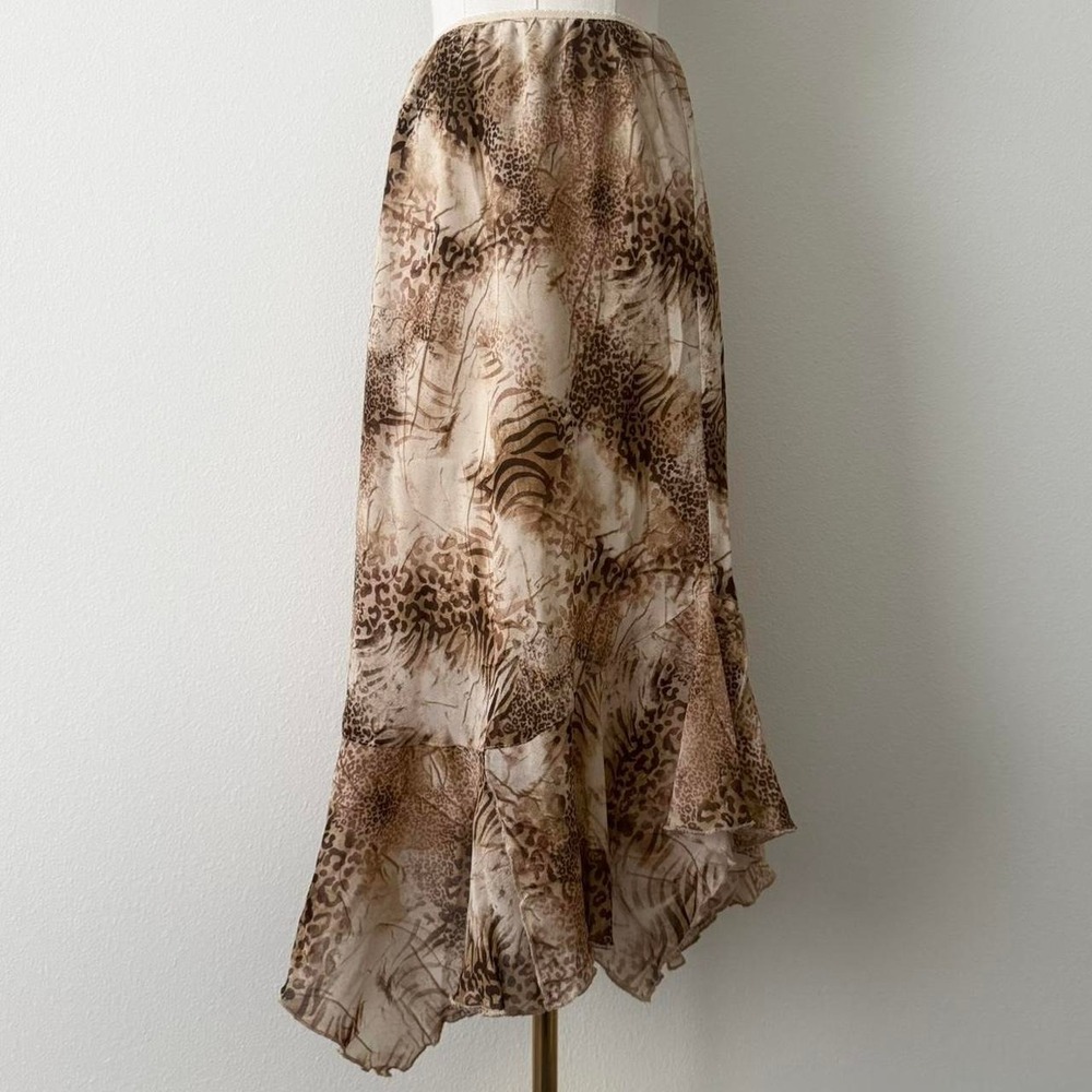 Y2K Fairycore Animal Print Maxi Skirt Sz S Whimsy Flowy Asymmetrical Festival